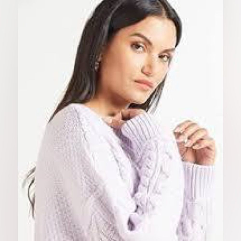 Free People Leslie Cable Crew Neck Knit Tunic - Lavender - Picture 2 of 6